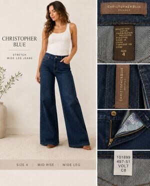 Barrel Leg Loose Relaxed Fit Christopher Blue Wide Leg Jeans 4 Dark Wash Indigo